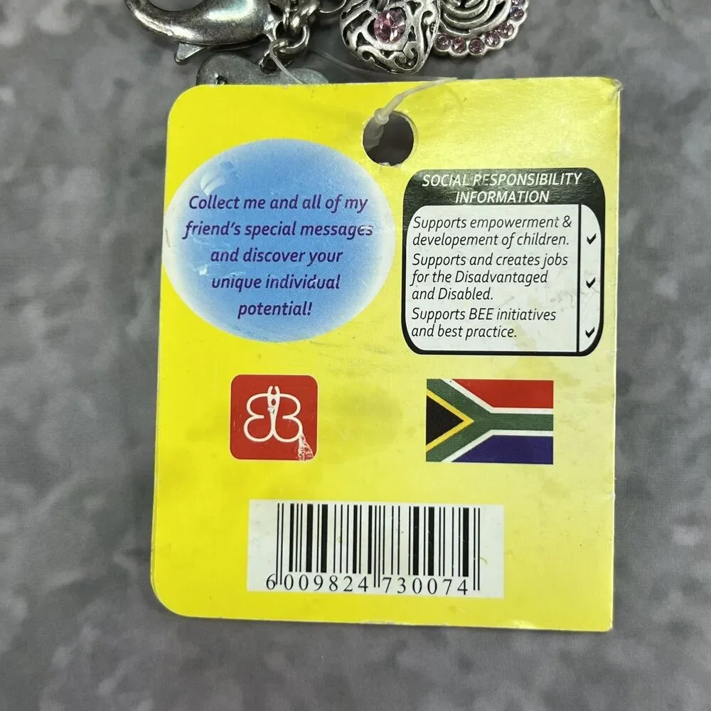 Vintage Silver Tone Heart & Rose Charm Keychain Bling Purse Charm Keyring NEW